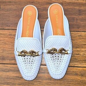 Tory Burch✨Mules Horsebit loafers RARE woven leather clogs slippers